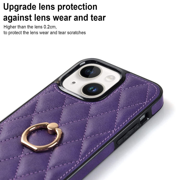 For iPhone 14 Plus Rhombic PU Leather Phone Case with Ring Holder