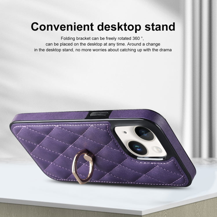 For iPhone 14 Plus Rhombic PU Leather Phone Case with Ring Holder