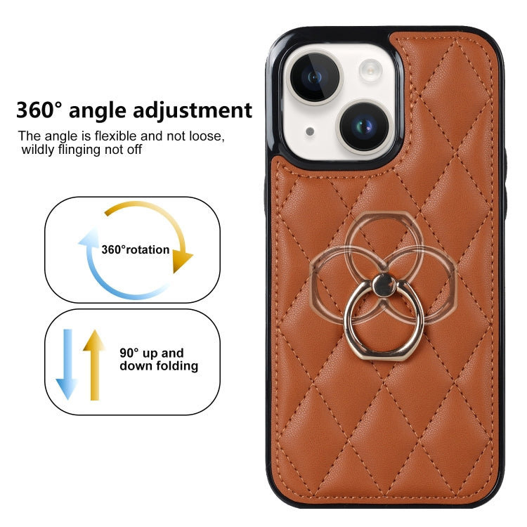 For iPhone 14 Plus Rhombic PU Leather Phone Case with Ring Holder