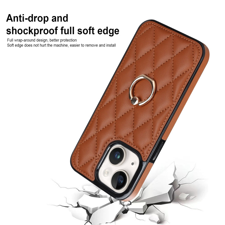 For iPhone 14 Plus Rhombic PU Leather Phone Case with Ring Holder