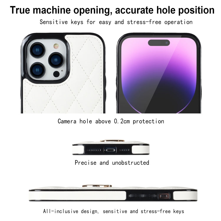 For iPhone 14 Pro Rhombic PU Leather Phone Case with Ring Holder