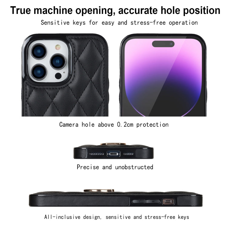 For iPhone 14 Pro Rhombic PU Leather Phone Case with Ring Holder