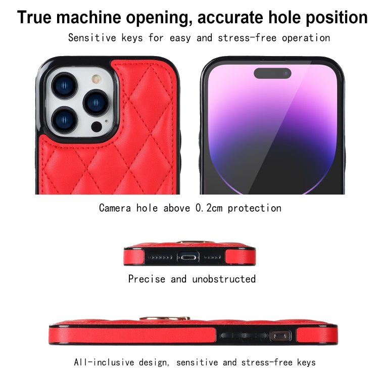 For iPhone 14 Pro Rhombic PU Leather Phone Case with Ring Holder