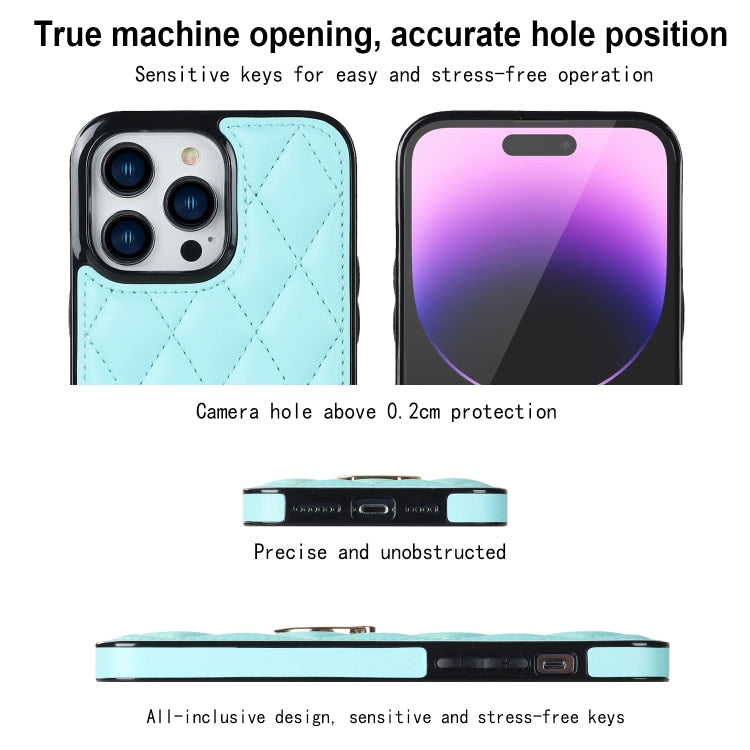 For iPhone 14 Pro Rhombic PU Leather Phone Case with Ring Holder