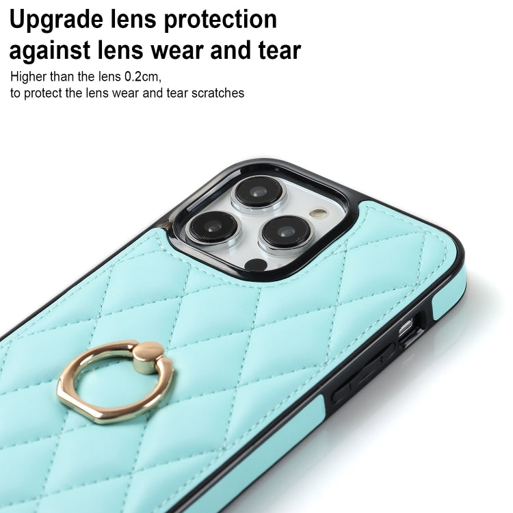 For iPhone 14 Pro Rhombic PU Leather Phone Case with Ring Holder