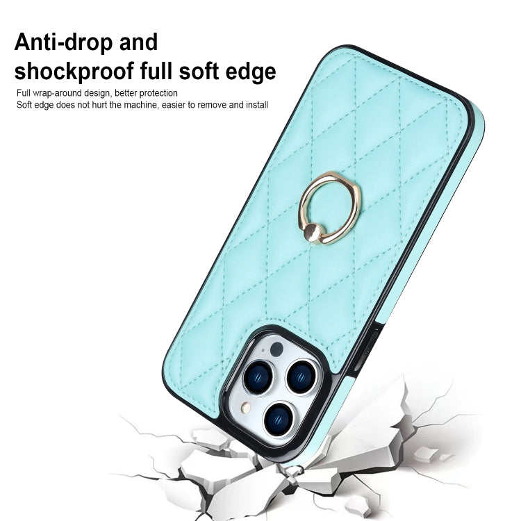 For iPhone 14 Pro Rhombic PU Leather Phone Case with Ring Holder