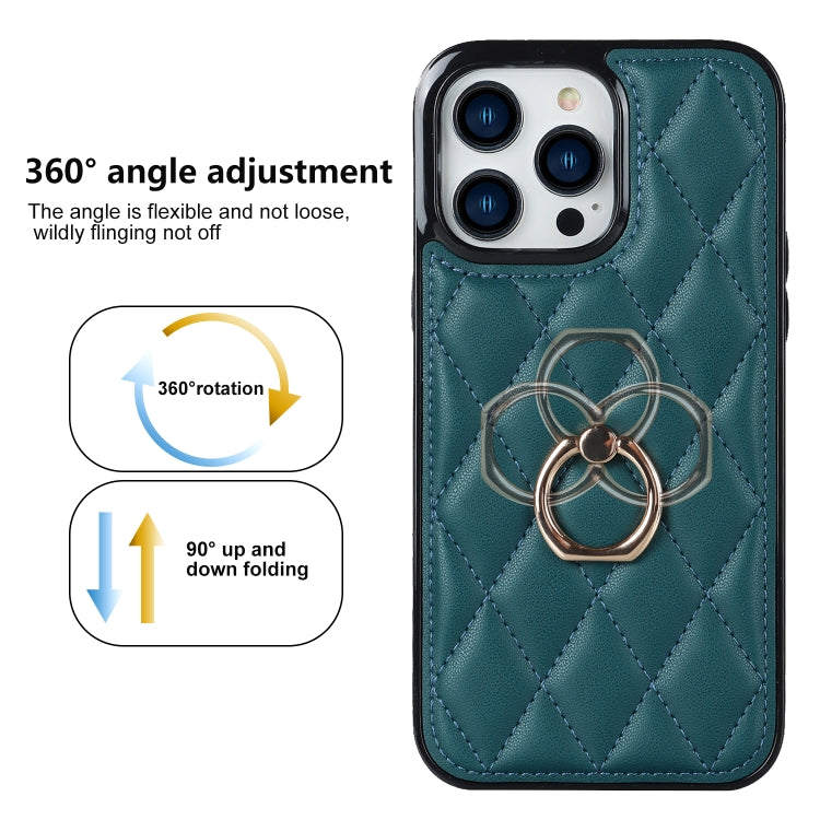 For iPhone 14 Pro Rhombic PU Leather Phone Case with Ring Holder