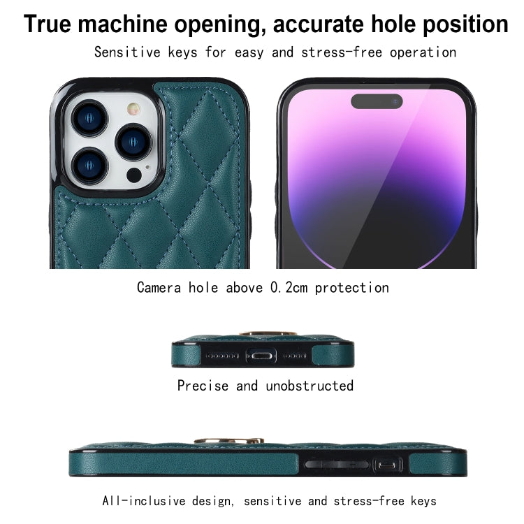 For iPhone 14 Pro Rhombic PU Leather Phone Case with Ring Holder