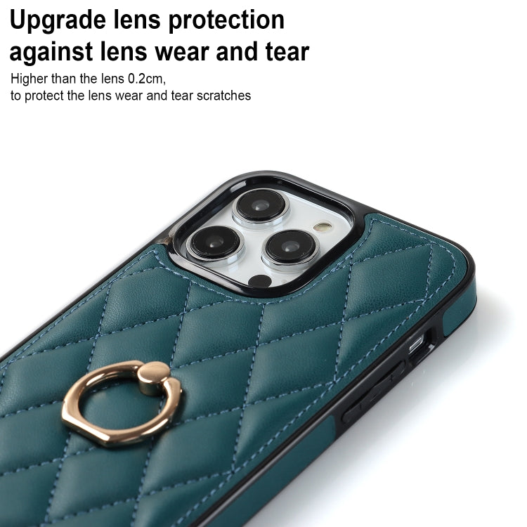 For iPhone 14 Pro Rhombic PU Leather Phone Case with Ring Holder