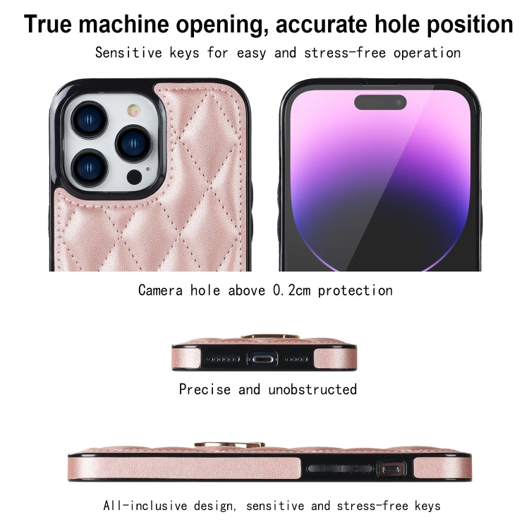 For iPhone 14 Pro Rhombic PU Leather Phone Case with Ring Holder
