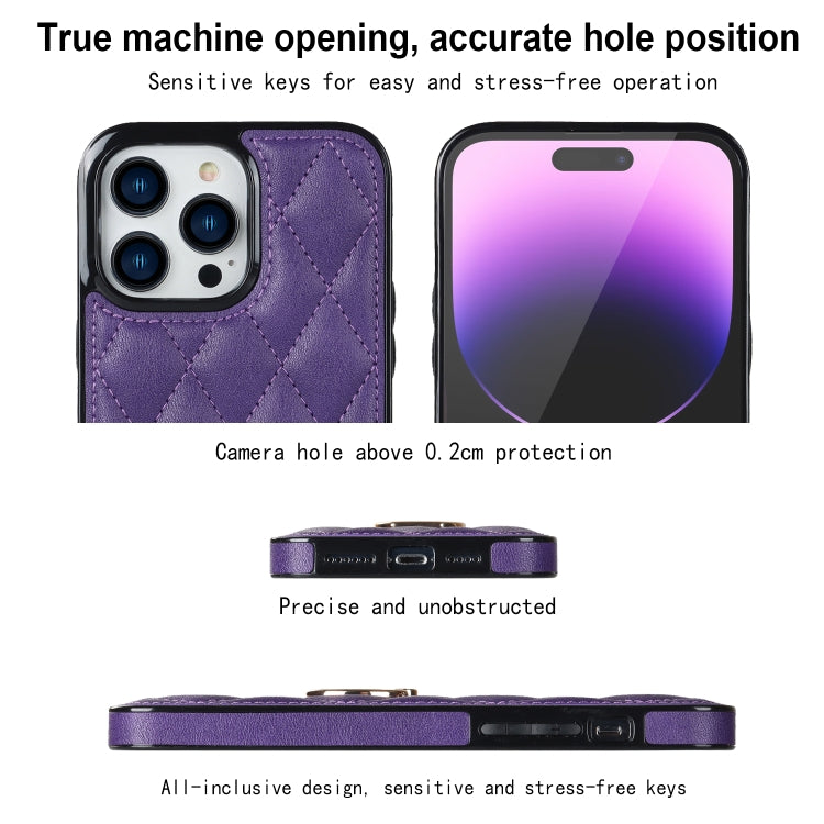 For iPhone 14 Pro Rhombic PU Leather Phone Case with Ring Holder