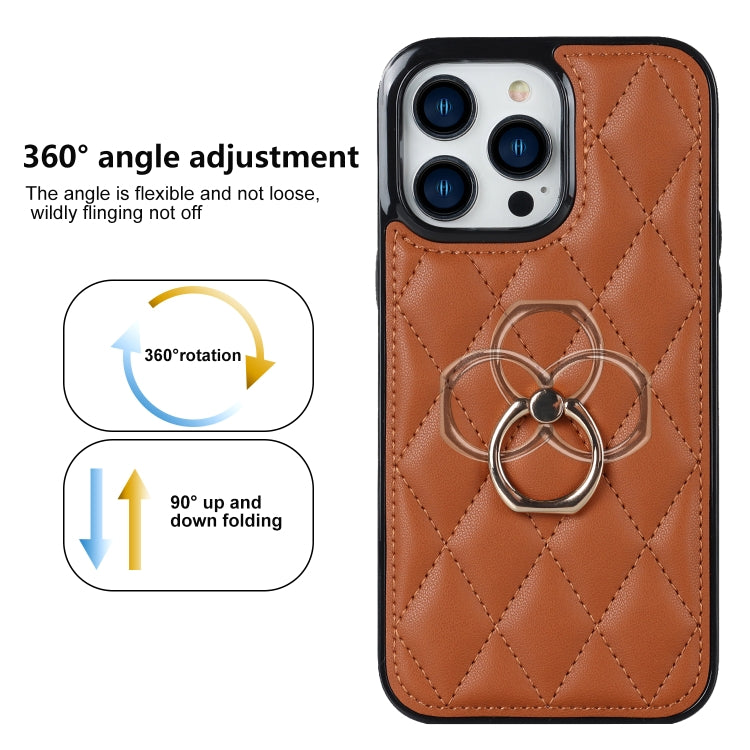 For iPhone 14 Pro Rhombic PU Leather Phone Case with Ring Holder