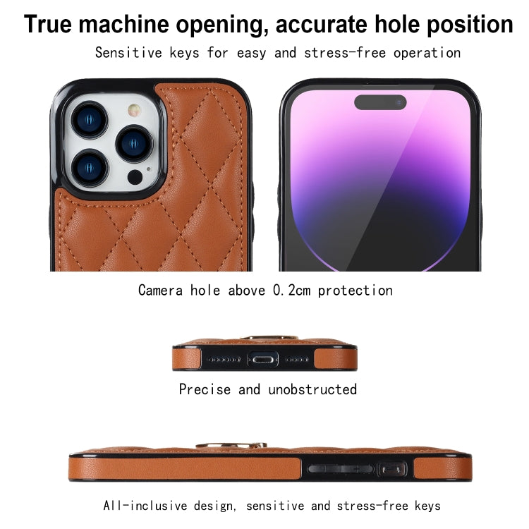 For iPhone 14 Pro Rhombic PU Leather Phone Case with Ring Holder