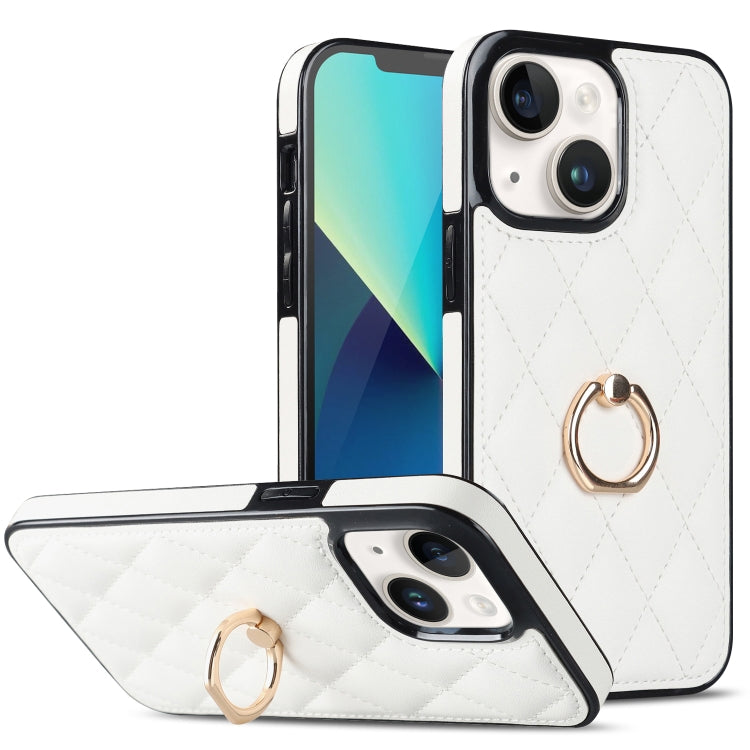 For iPhone 13 Rhombic PU Leather Phone Case with Ring Holder