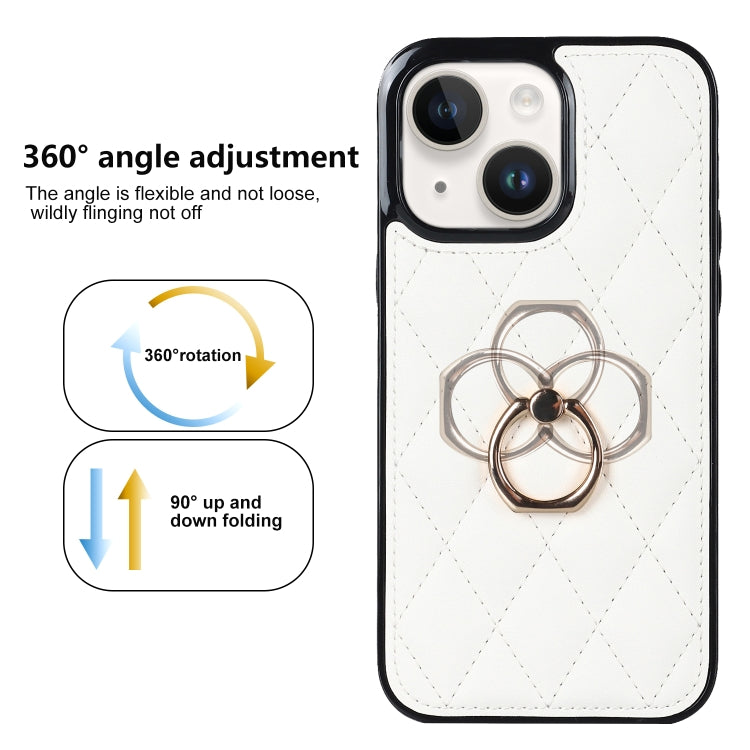 For iPhone 13 Rhombic PU Leather Phone Case with Ring Holder
