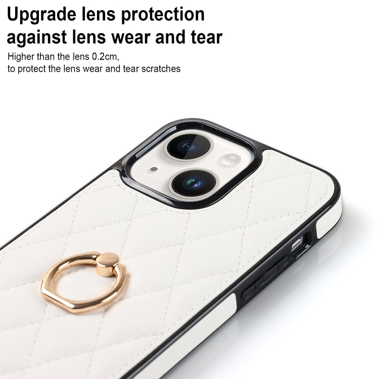 For iPhone 13 Rhombic PU Leather Phone Case with Ring Holder