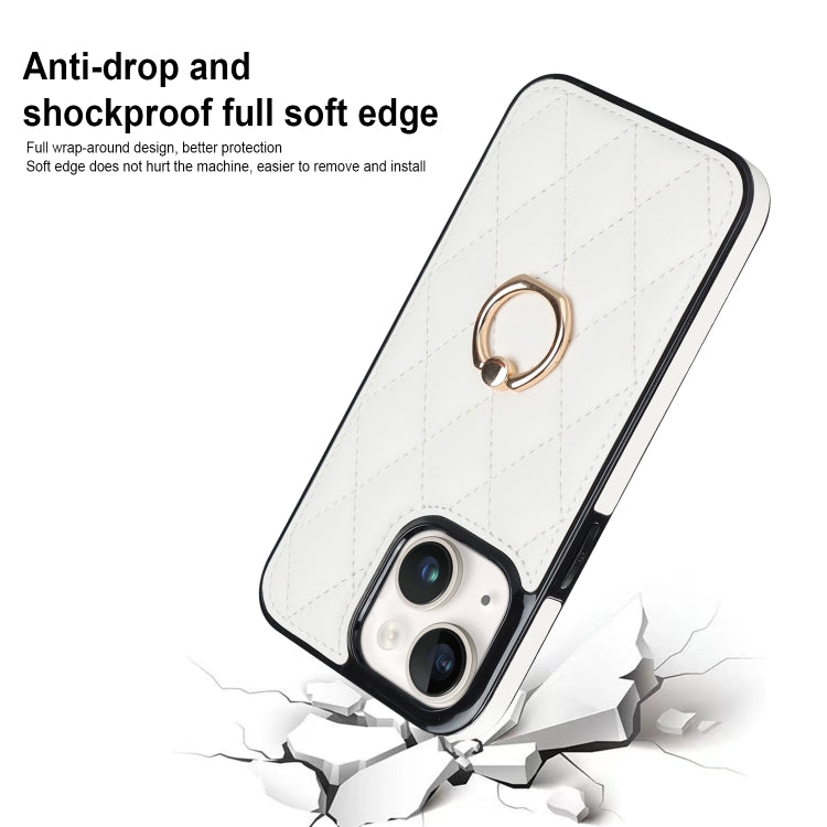 For iPhone 13 Rhombic PU Leather Phone Case with Ring Holder