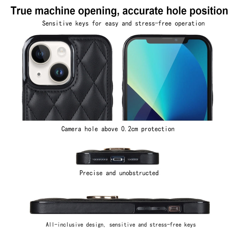 For iPhone 13 Rhombic PU Leather Phone Case with Ring Holder