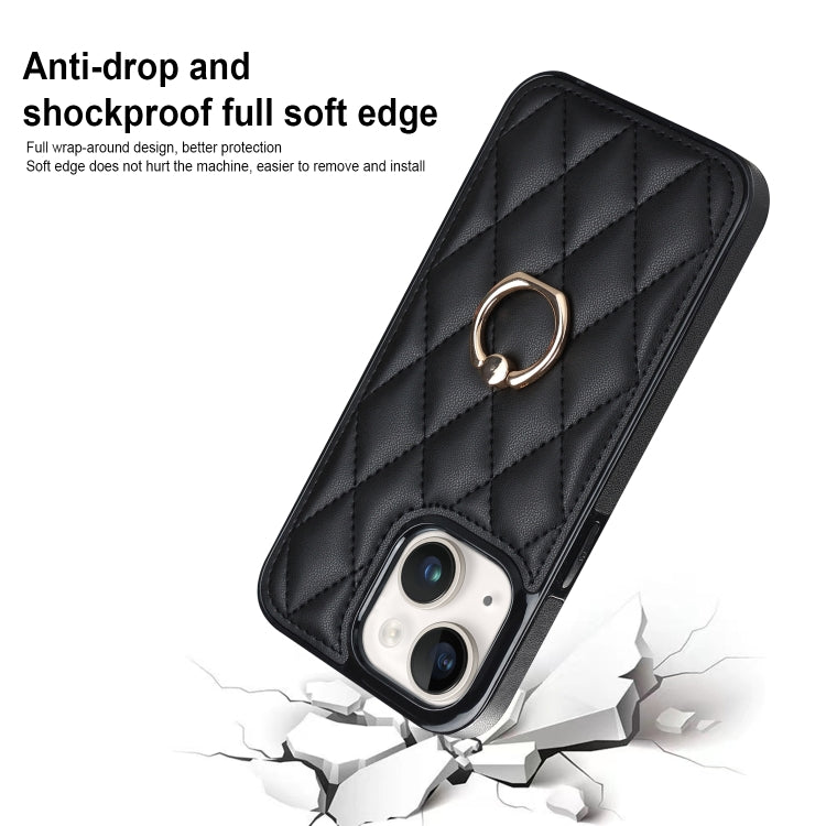 For iPhone 13 Rhombic PU Leather Phone Case with Ring Holder
