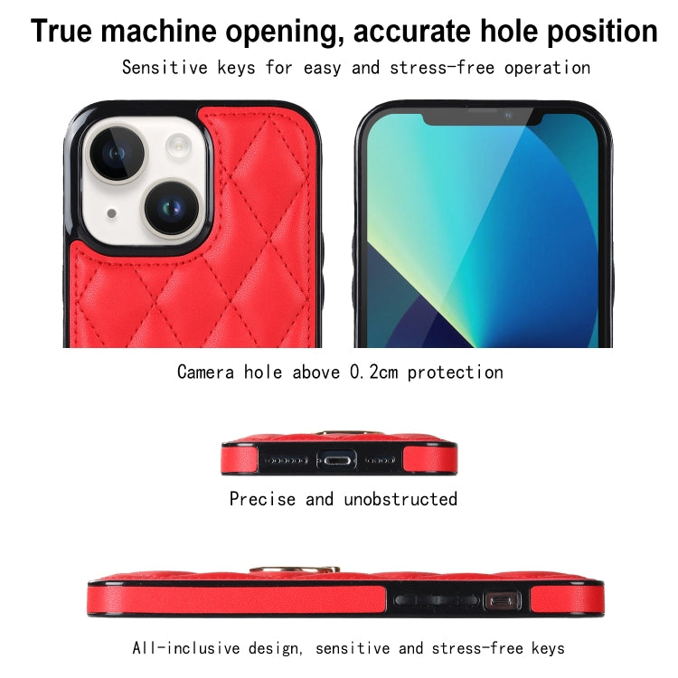 For iPhone 13 Rhombic PU Leather Phone Case with Ring Holder