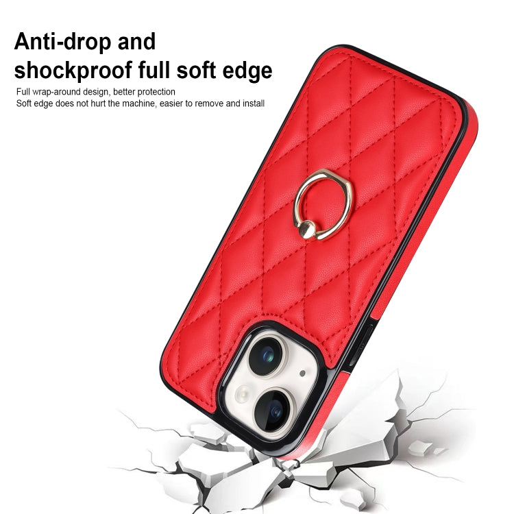 For iPhone 13 Rhombic PU Leather Phone Case with Ring Holder
