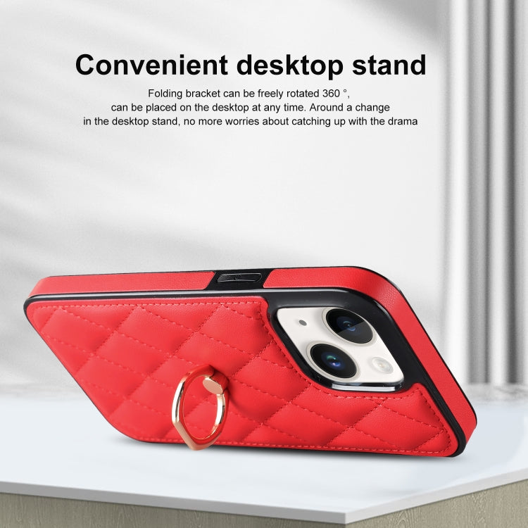 For iPhone 13 Rhombic PU Leather Phone Case with Ring Holder