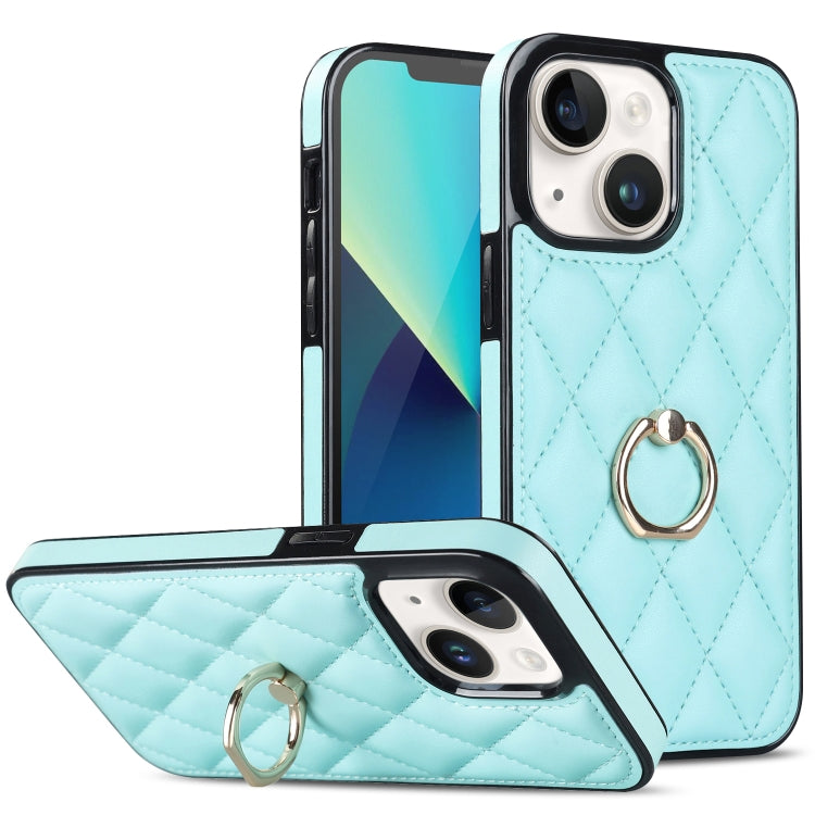 For iPhone 13 Rhombic PU Leather Phone Case with Ring Holder