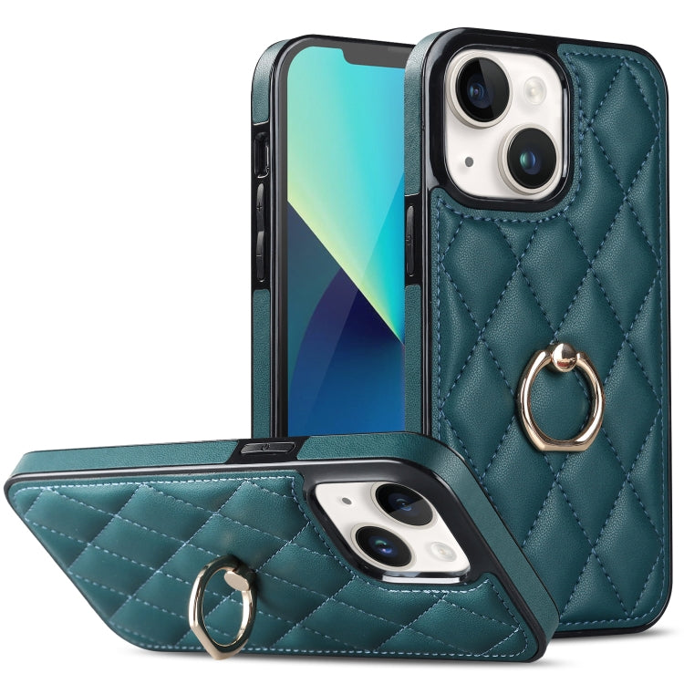 For iPhone 13 Rhombic PU Leather Phone Case with Ring Holder