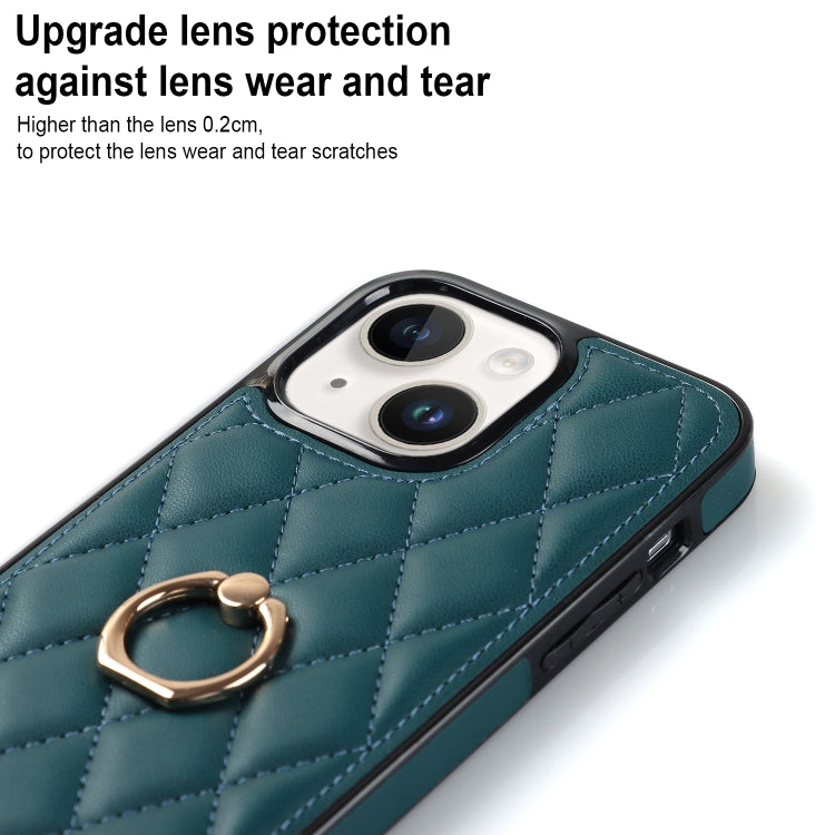 For iPhone 13 Rhombic PU Leather Phone Case with Ring Holder