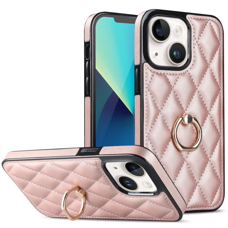 For iPhone 13 Rhombic PU Leather Phone Case with Ring Holder