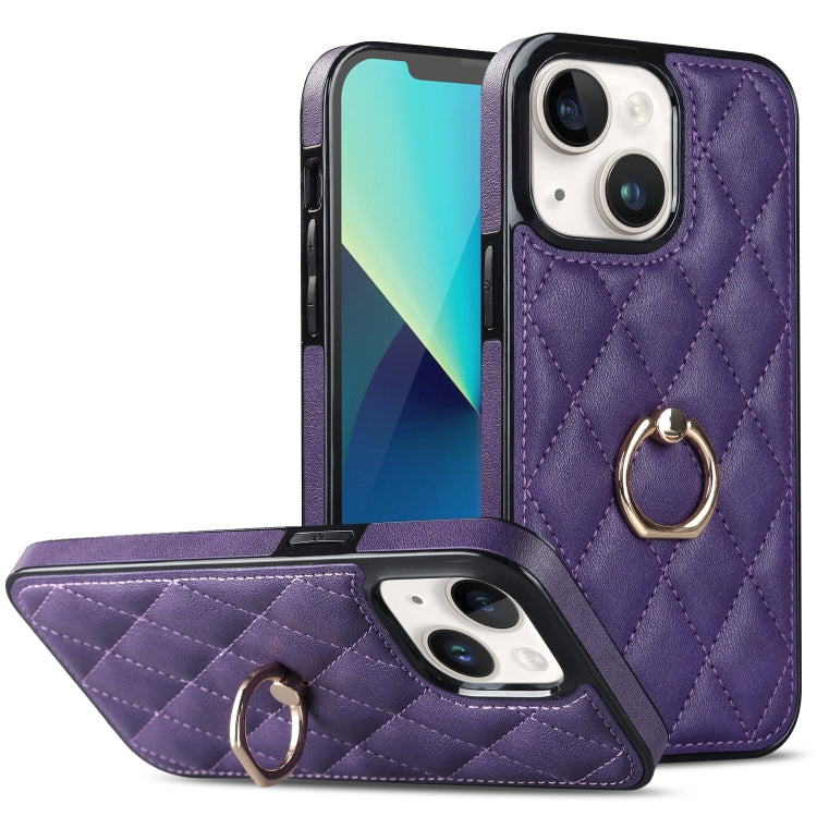 For iPhone 13 Rhombic PU Leather Phone Case with Ring Holder