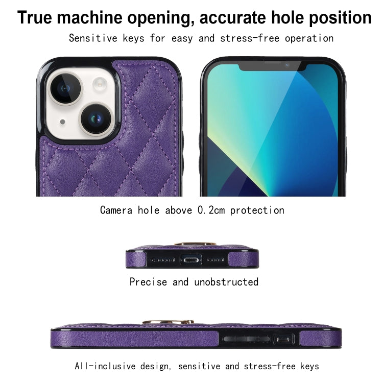For iPhone 13 Rhombic PU Leather Phone Case with Ring Holder