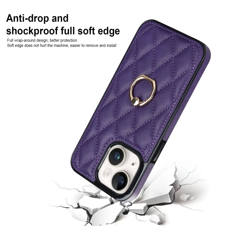 For iPhone 13 Rhombic PU Leather Phone Case with Ring Holder