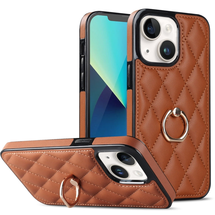 For iPhone 13 Rhombic PU Leather Phone Case with Ring Holder
