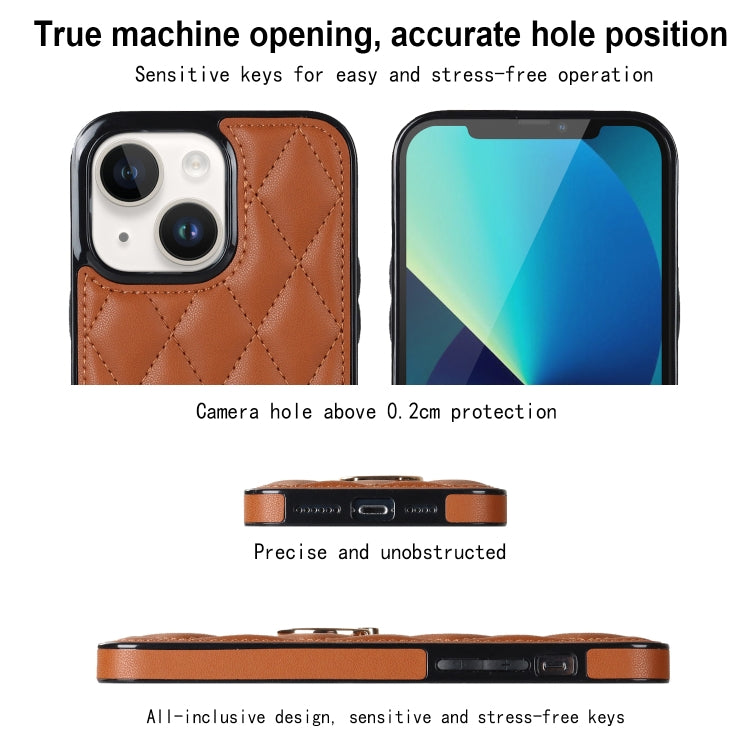 For iPhone 13 Rhombic PU Leather Phone Case with Ring Holder