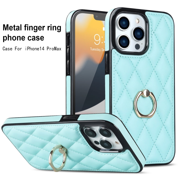 For iPhone 13 Pro Rhombic PU Leather Phone Case with Ring Holder