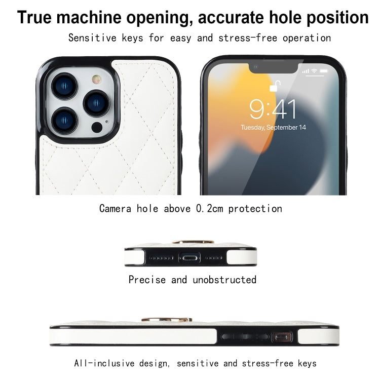 For iPhone 13 Pro Max Rhombic PU Leather Phone Case with Ring Holder