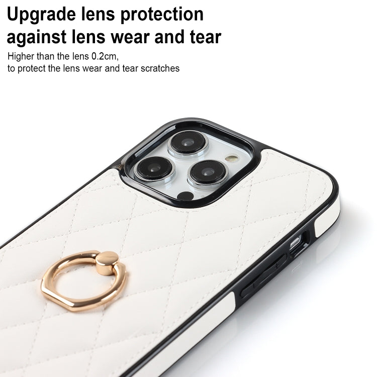 For iPhone 13 Pro Max Rhombic PU Leather Phone Case with Ring Holder