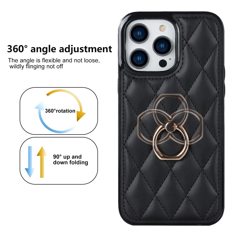 For iPhone 13 Pro Max Rhombic PU Leather Phone Case with Ring Holder