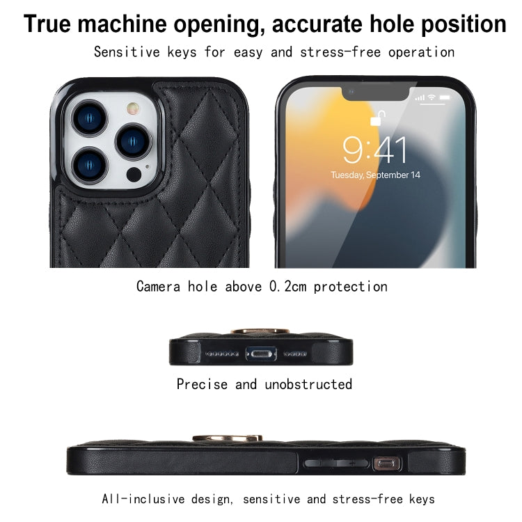For iPhone 13 Pro Max Rhombic PU Leather Phone Case with Ring Holder