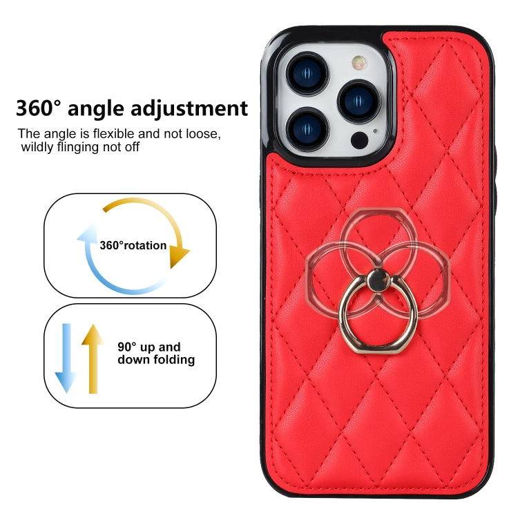 For iPhone 13 Pro Max Rhombic PU Leather Phone Case with Ring Holder