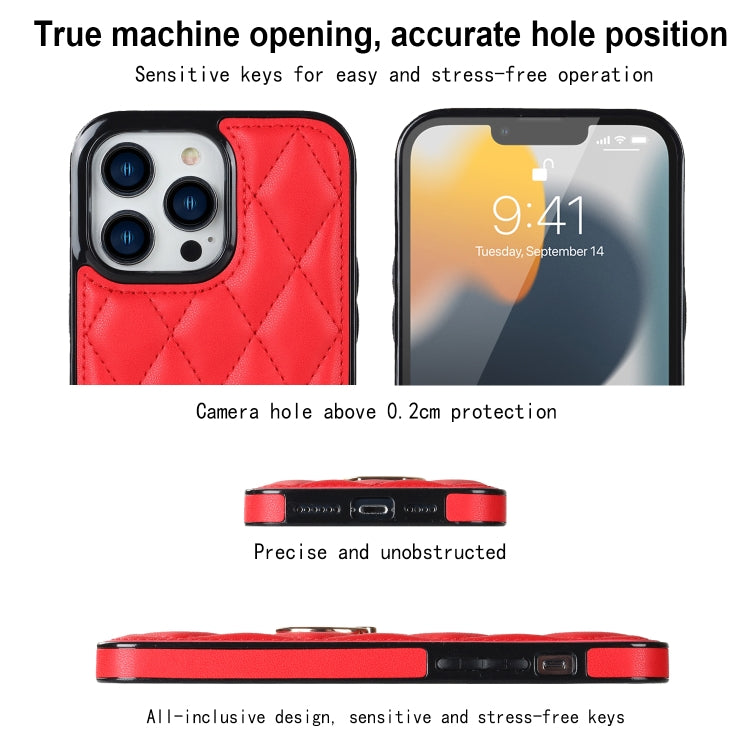 For iPhone 13 Pro Max Rhombic PU Leather Phone Case with Ring Holder