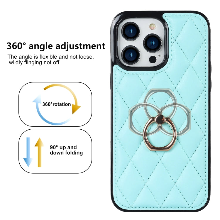 For iPhone 13 Pro Max Rhombic PU Leather Phone Case with Ring Holder