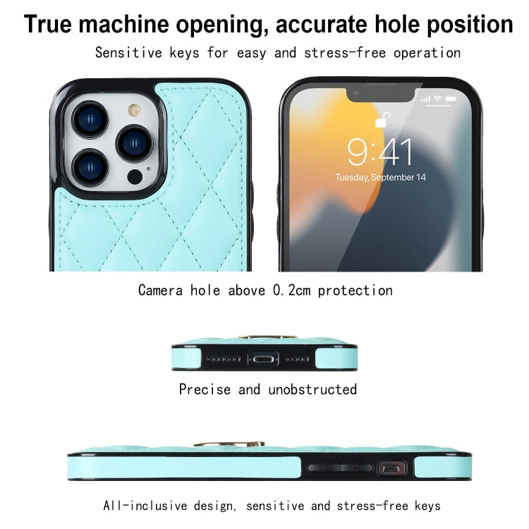 For iPhone 13 Pro Max Rhombic PU Leather Phone Case with Ring Holder