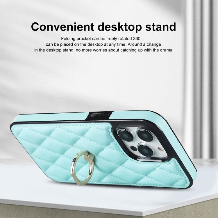 For iPhone 13 Pro Max Rhombic PU Leather Phone Case with Ring Holder
