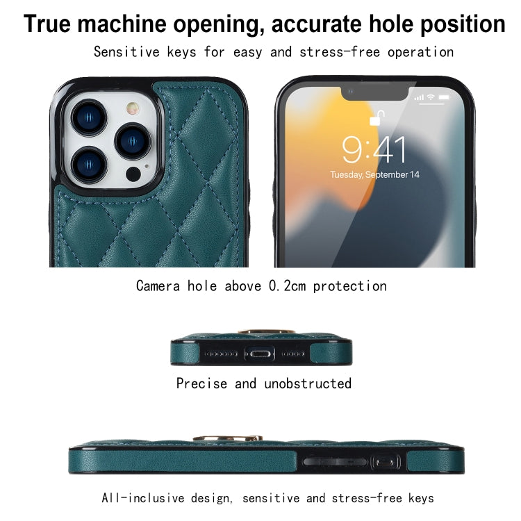 For iPhone 13 Pro Max Rhombic PU Leather Phone Case with Ring Holder