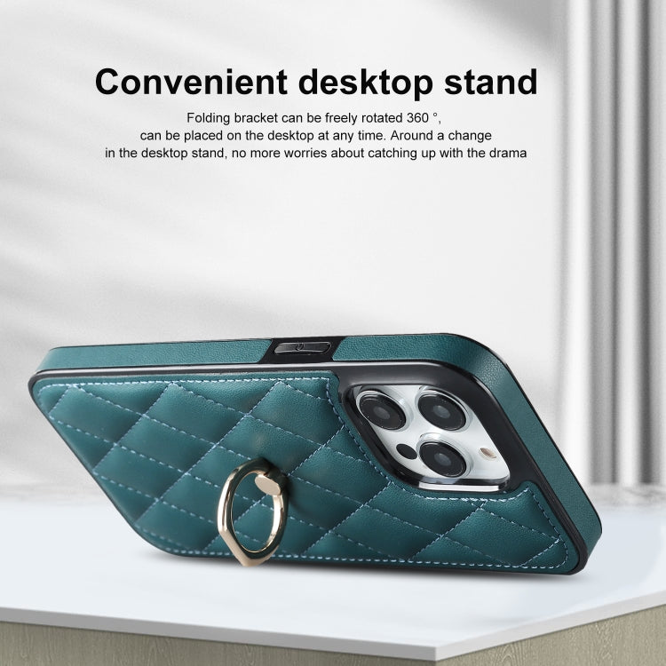 For iPhone 13 Pro Max Rhombic PU Leather Phone Case with Ring Holder