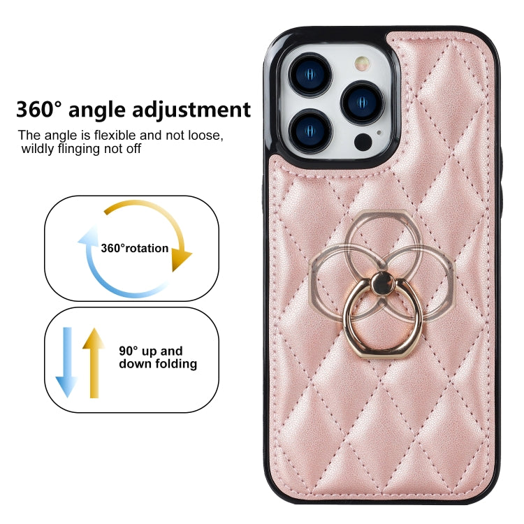 For iPhone 13 Pro Max Rhombic PU Leather Phone Case with Ring Holder