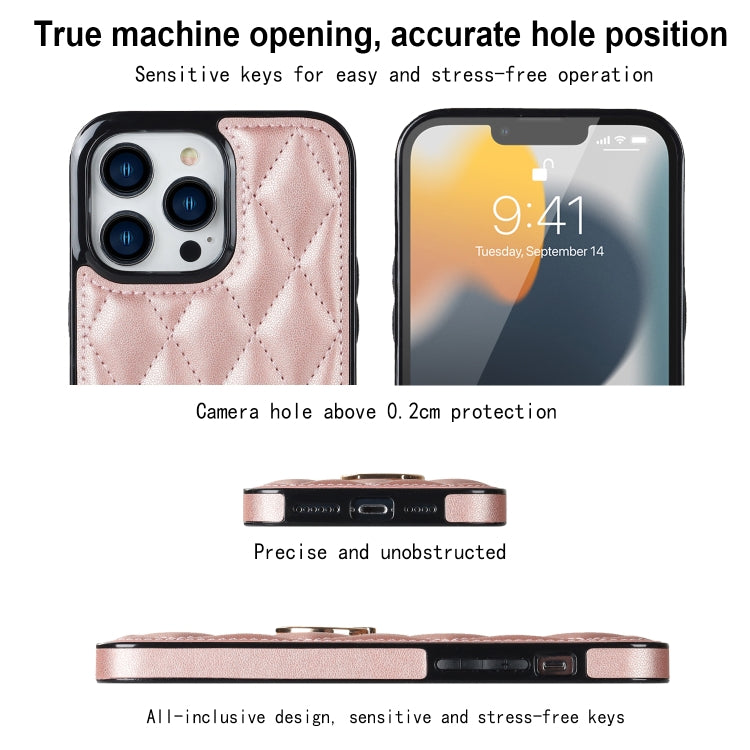 For iPhone 13 Pro Max Rhombic PU Leather Phone Case with Ring Holder