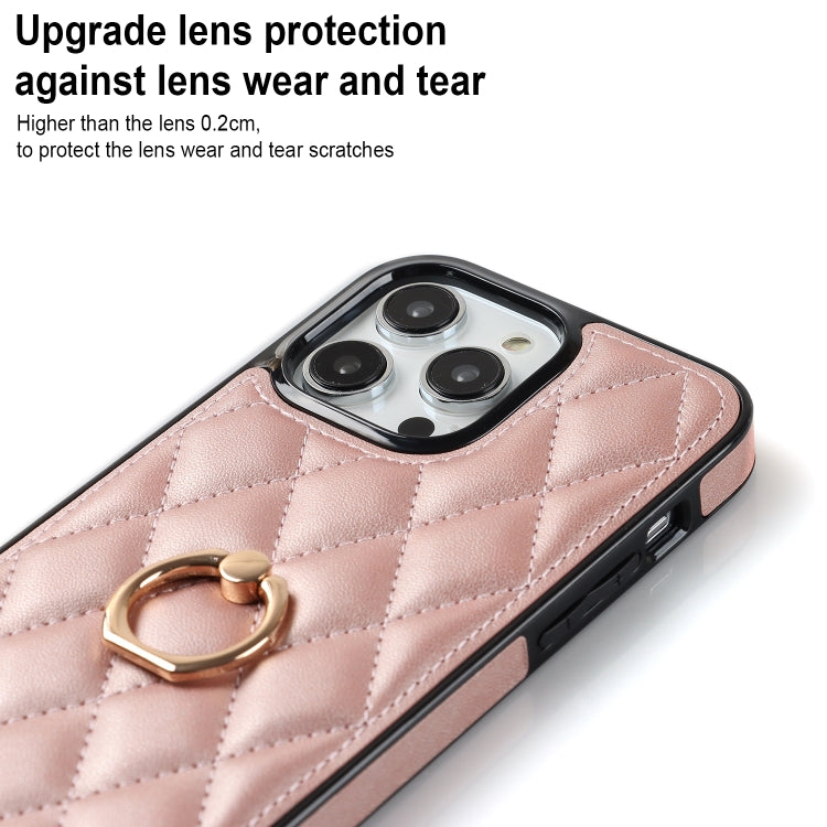 For iPhone 13 Pro Max Rhombic PU Leather Phone Case with Ring Holder